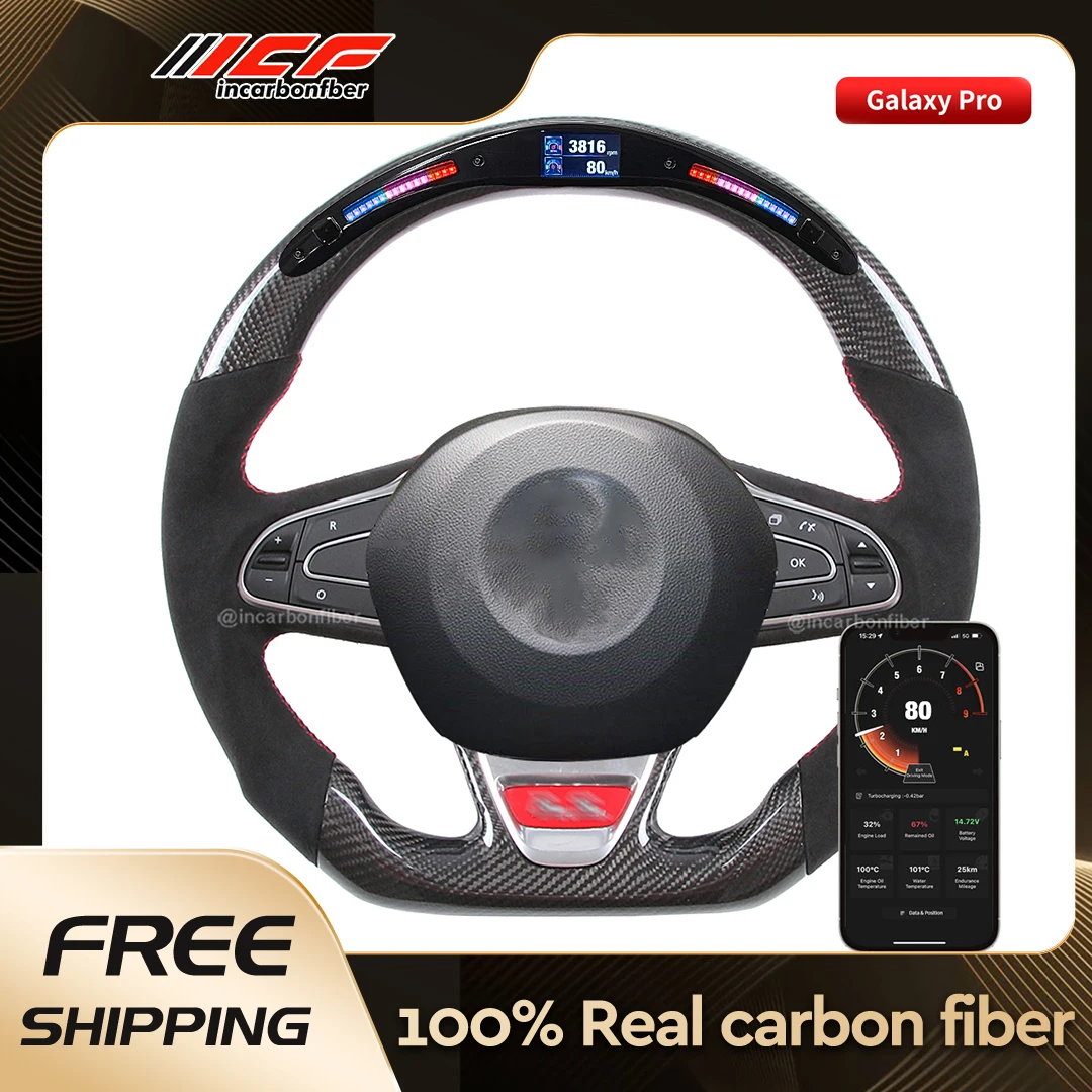 100% Real Carbon Fiber LED Steering Wheel for Renault Megane 4 Grand No Airbag Trim and Buttons