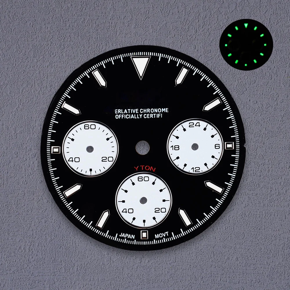 High Quality Green Luminous VK63 Dial S Logo 29.5mm Panda Dial For VK63 Movement Watch Modification Accessories