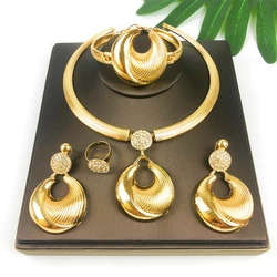 Dubai Jewelry Set For Women Silver Plated Luxury Necklace Earrings Bracelet And Ring Set Jewelry For Wedding Party Trending
