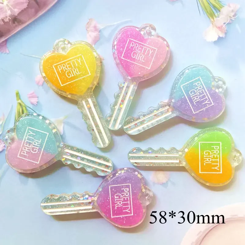 6Pcs Shiny Women/Men's Fashion Handmade Resin Love Heart Princess Girls DIY Keychains/Rings Charms Lovers Gift Material