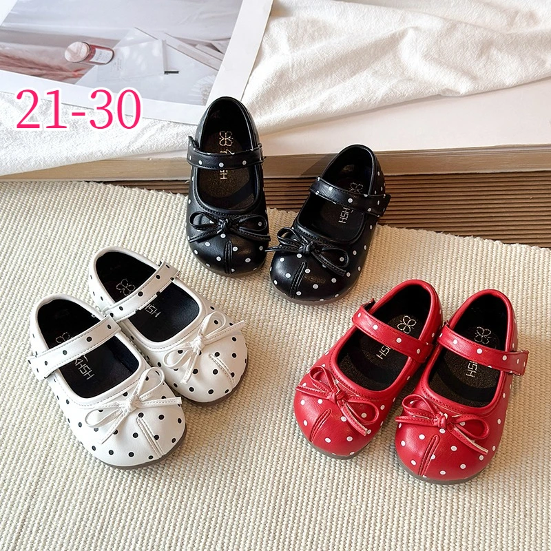 Girls' Mary Jane Shoes Ages 1–6 Red Polka Dots Girls Princess Shoes Shallow Bow Kids Leather Shoes All-Season Children's Shoes
