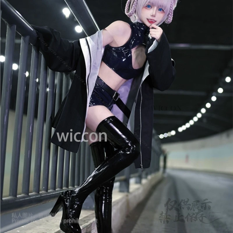 Pre-Sale New Anime Call of The Night Anime Nazuna Costume Vampire Nazuna PU Leather Trench Coat Costume Sexy Female Halloween