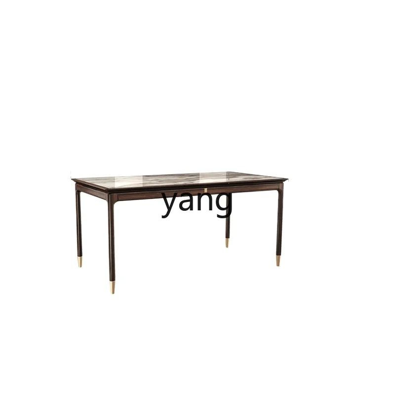 

Yjq New Chinese Style Solid Wood Rectangular Stone Plate Dining Tables and Chairs Set Household Dining Table