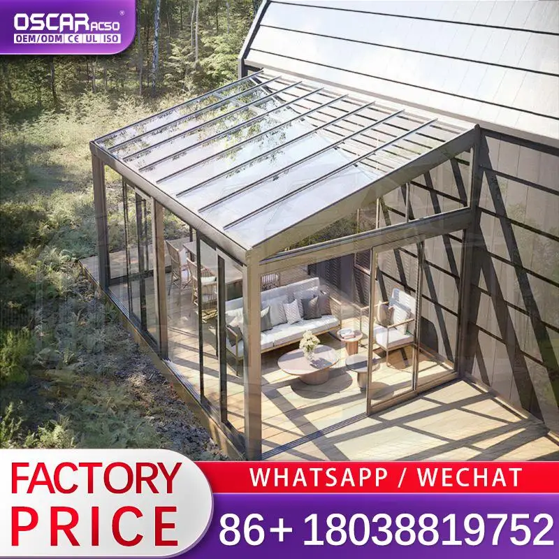 Factory Price Custom Villa Aluminum Alloy Frame Greenhouse Outdoor Glass Sunroom in Foshan 1year Warranty sunroom
