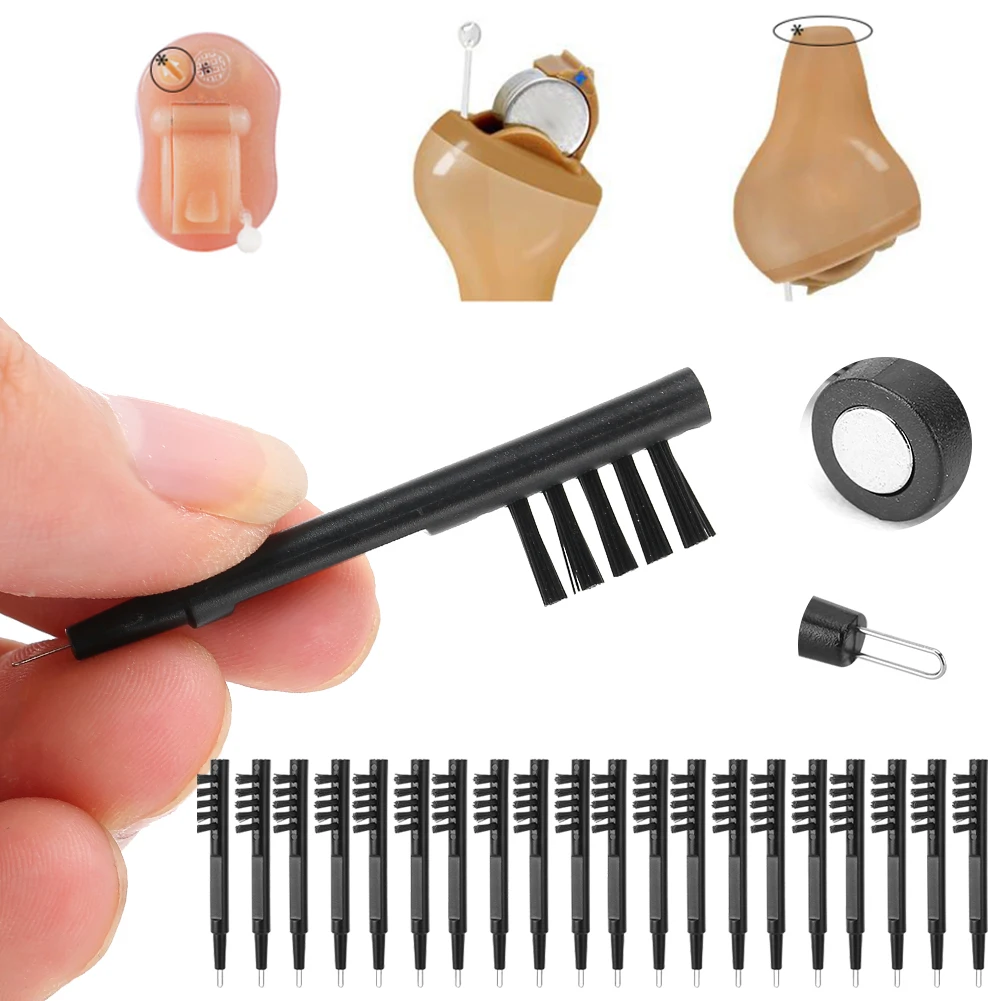 20pcs Hearing Amplifier Cleaning Brushes with Wax Loop Magnet Hearing Aid Brush Set Accessory for Earbuds Headphone Ear Care