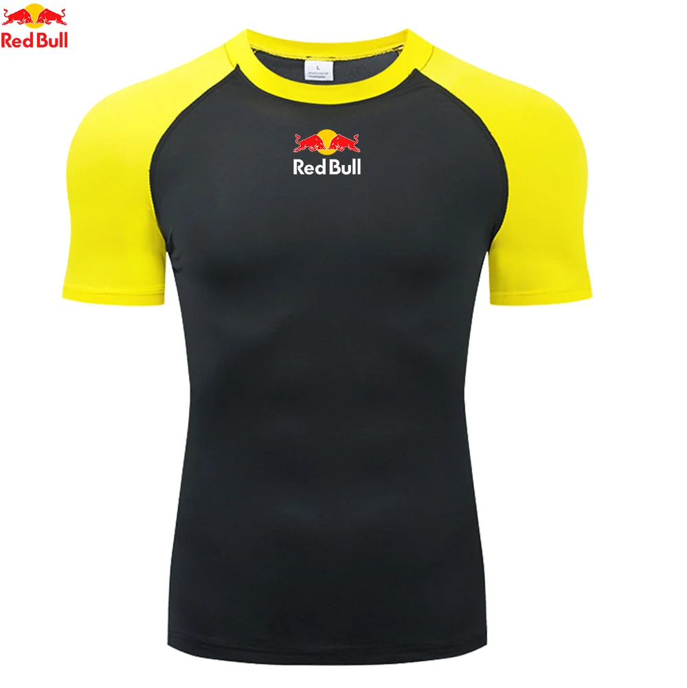 ريد بول الرجال ضغط الجري تي شيرت اللياقة البدنية ضيق قصير الأكمام قمصان رياضية التدريب الركض القمم ملابس رياضية للصالة الرياضية Rashgard #2