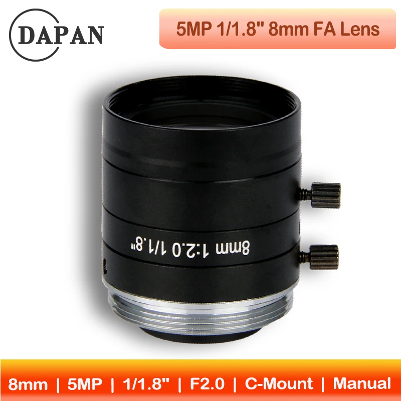 

5MP 1/1,8 "FA объектив 8 мм F2.0 C-Mount объектив машинного зрения с ручной диафрагмой объектив для видеонаблюдения для промышленной камеры