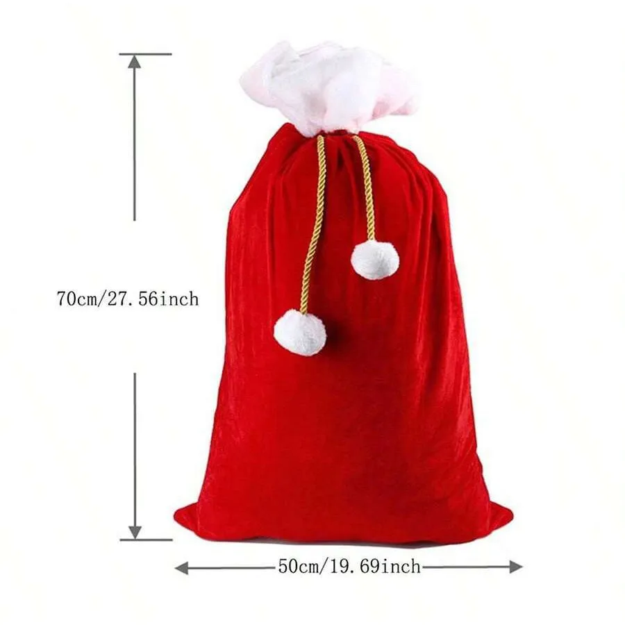 Large Size Santa Claus Christmas Sack Bag Drawstring Red Velvet Xmas Sacks for Presents Kids Stocking Stuffer Bags for Gifts