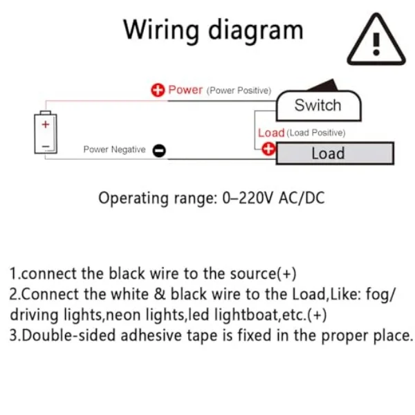 12V–220V/10A SPST Stick-On Push Button Switch, with 60cm Wire, Teardrop-Shaped On/Off, Suitable for Fog Driving Lights, Neon Lig