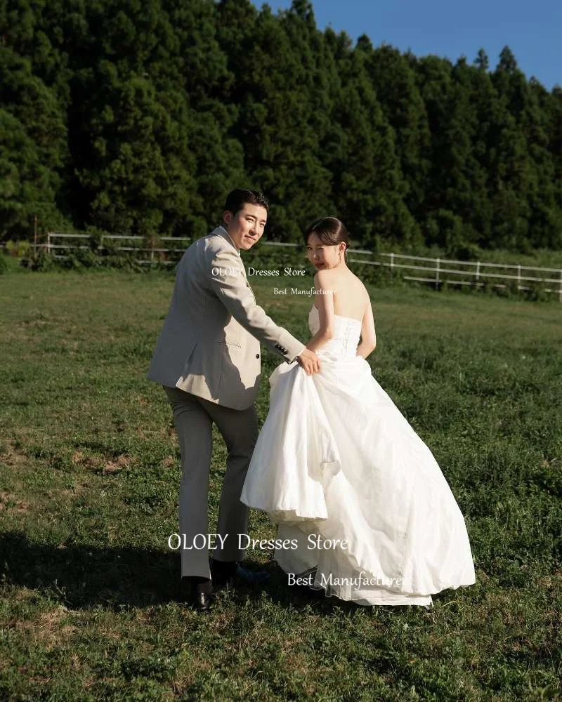 OLOEY-vestidos de novia de tafetán de línea A, simples, coreanos, sesión de fotos sin tirantes, hasta el suelo, corsé, espalda, vestidos de novia