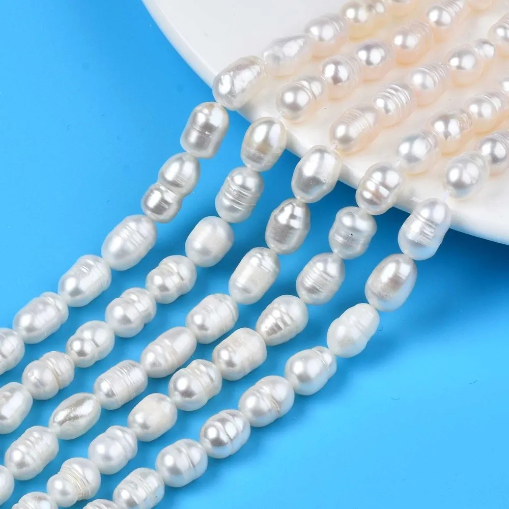 

Pandahall 5Strands Natural Freshwater Pearl Beads Rice Shape Pearl Beads for Jewelry Making Handmade DIY Bracelet Necklace