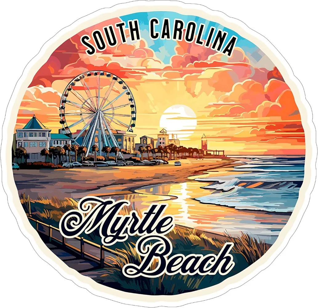 

Myrtle Beach South Carolina Sticker Ocean Coastal Travel Souvenir Waterproof for Laptop Water Bottle Vinyl Self-adhesive Decals