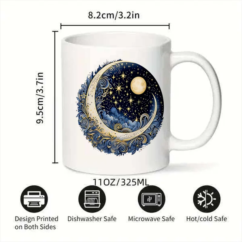 Moon Starry Night Colorful Print Ceramic Coffee Mug 11oz 350ml Personalized Custom Cute Aesthetic Mug Microwave Safe Birthday Gi