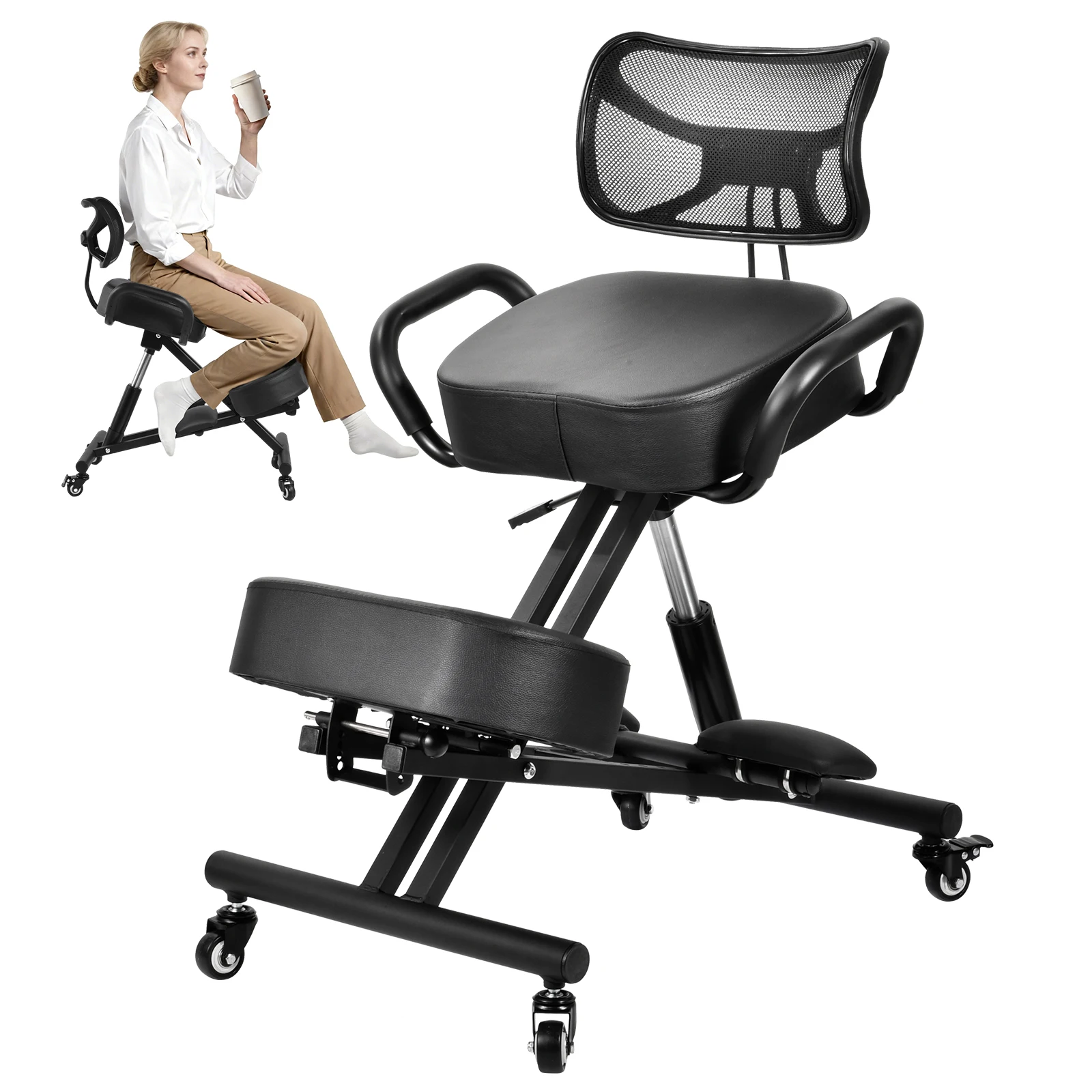 Chaise ergonomique à genoux avec roulettes lisses, repose-pieds et rembourrage épais pour un confort optimal toute la journée dans les cabinets médicaux ou les cliniques de thérapie.