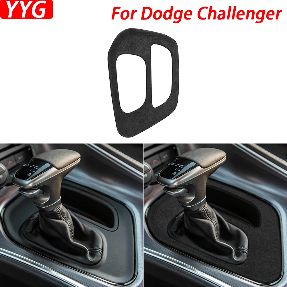 For Dodge Challenger 2015-2020 Black Suede Center Console Gear Shift Panel Trim Cover Car Interior Modification Accessories