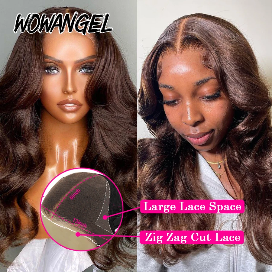 250% Pre Everything 13x6 HD Lace Frontal Wigs Chocolate Brown Body Wave Wigs Melt Skins Human Hair Wigs Pre Plucked For Woman