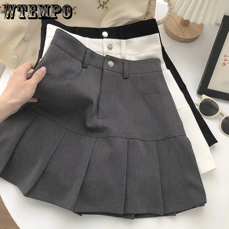 

WTEMPO Solid Color High Waist Patchwork Pleated Skirts Women Spring Summer Retro Party Club Mini Skirts with Pockets Wholesale