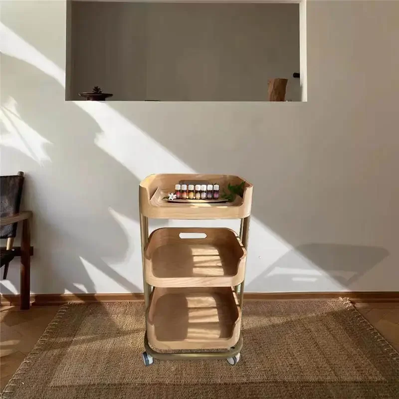 

Italian Minimalism Style Craftsmanship Temperament Model Beauty Solid Wood Trolley SPA Club Skin Management Salon Hair Shelves
