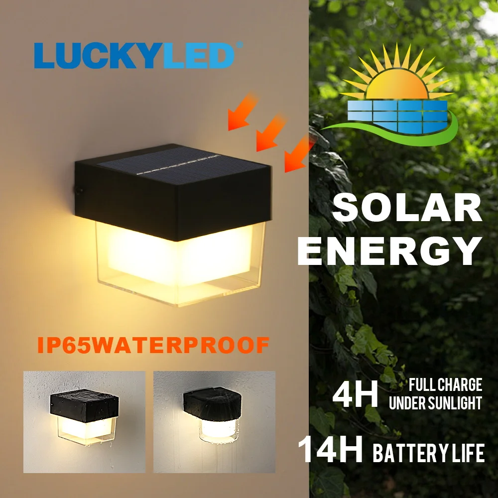 

Outdoor LED Wall Light Solar IP65 Waterproof Facade Wall Lamp 4W Black Porch Garden Lighting Double Light Color