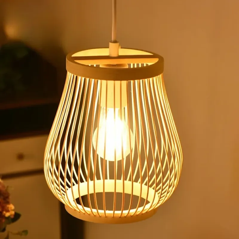 LED Wood Rattan Chandelier Bamboo Art Vase Pendant Light for Living Room Bedroom Bar Decorative Lighting Fixture