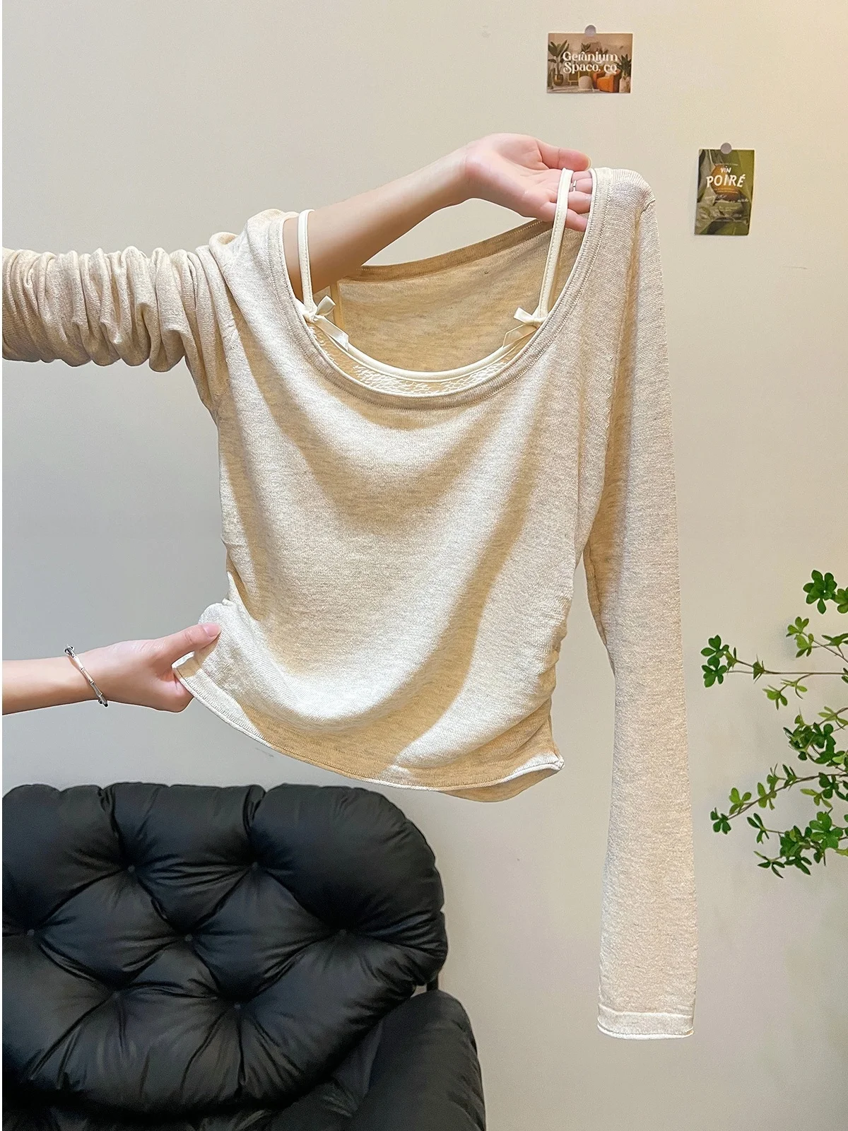 

Комплект из двух предметов: вязаный топ на бретельках и легкие леггинсы Pure Desire Sweet Spicy для женщин, новинка ранней осени, маленький размер