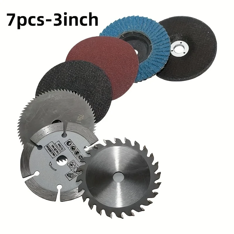 

7Pcs Procut3-Inch Circular Saw Blade Set with 75mm Grinding Disc - Durable Steel Structure, Including Chain Saw Disc Blades, Me