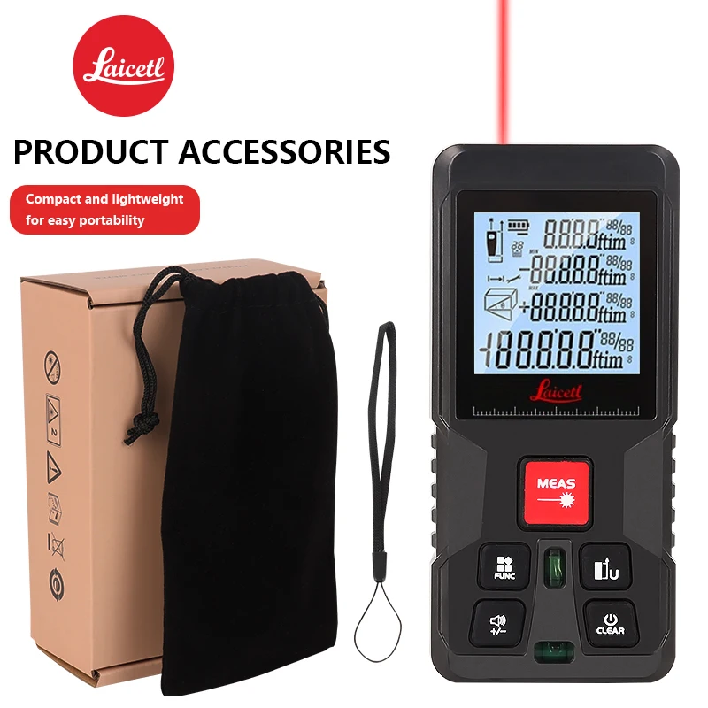 

Laser Measure 330Ft, M/in/Ft Digital Laser Distance Meter with Backlit LCD, Pythagorean Mode, Measure Distance, Area & Volume -