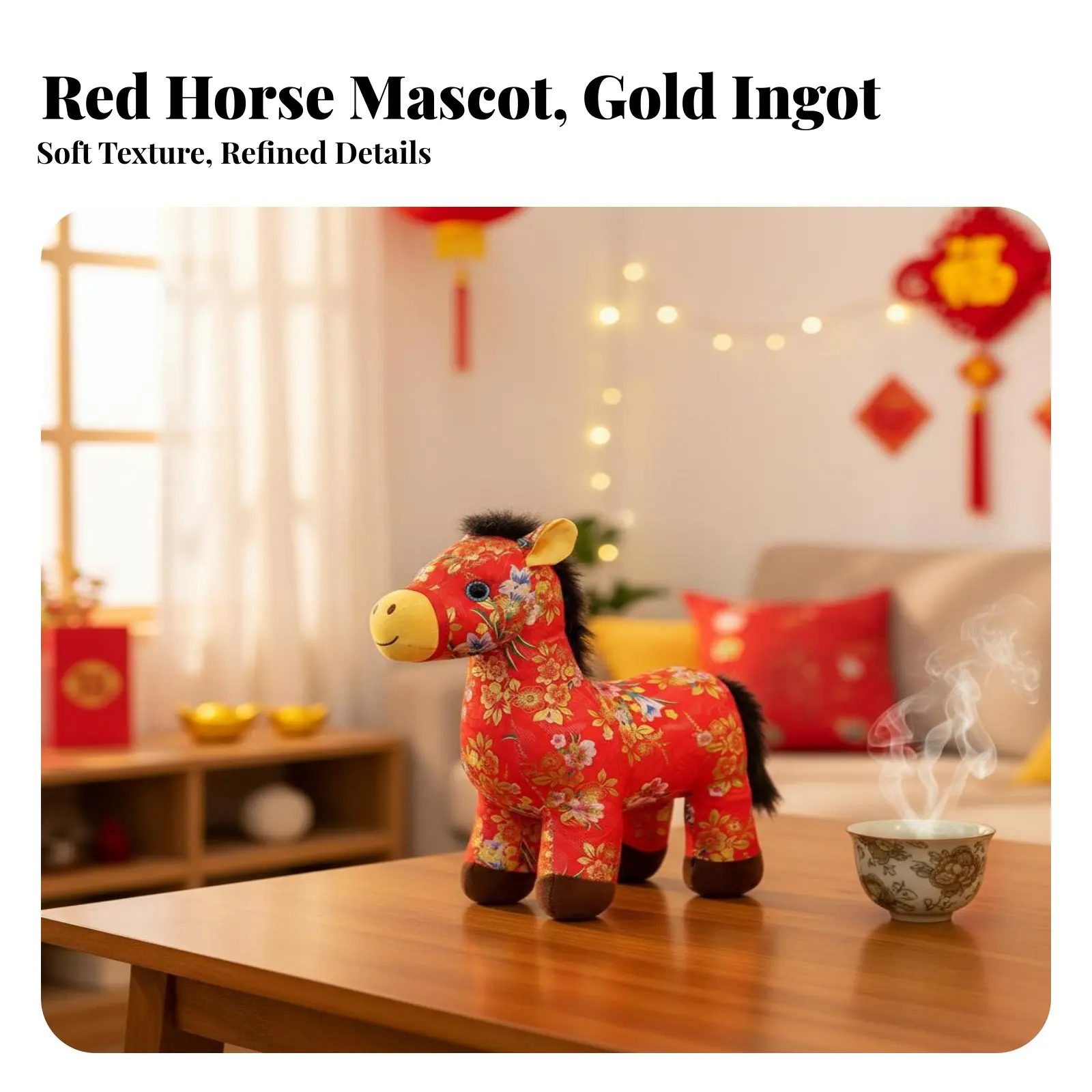

Astrological Horse Stuffed Toy Blessing Souvenir Chinese New Year Horse Stuffed Chinese New Year Symbol Doll Comfortable to Feel