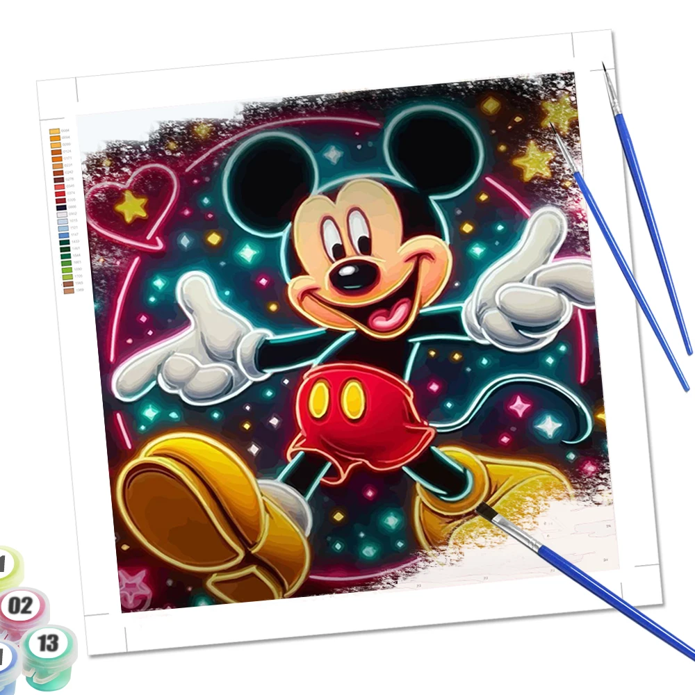 Pintura al óleo de Disney por número, Kits pintados a mano de dibujos animados de Mickey Mouse, decoración del hogar, dibujo para colorear sobre lienzo, Kits pintados a mano