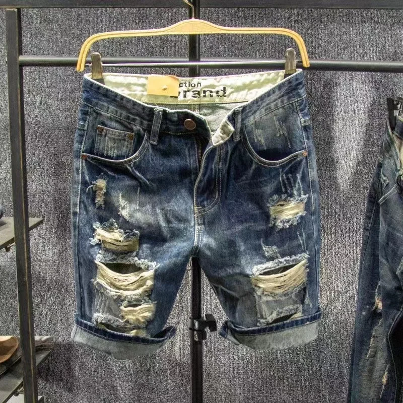 

Мужские джинсы в стиле ретро, слим-фит, летние, тонкие, из денима, повседневные, со средней посадкой, с эффектом потертости и рваными элементами, свободного кроя.