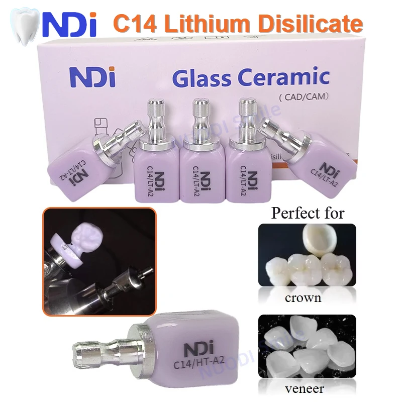 

NDI Dental Lithium Disilicate Glass Ceramic Blocks C14 HT/LT for Sirona CEREC System CAD/CAM Dental Veneer Crown Material 5PCS