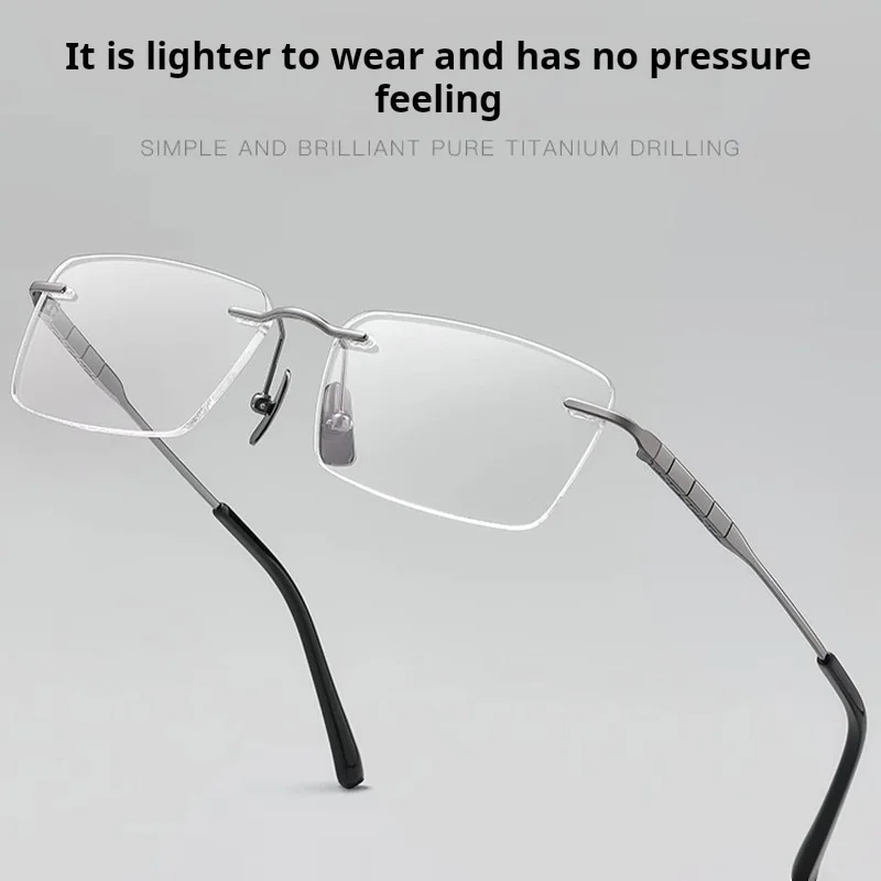TFTB Men Business Pure Titanium Rimless Glasses High-End Luxury Super Light Flexible Optical Prescription Eyeglasses Frame 91091