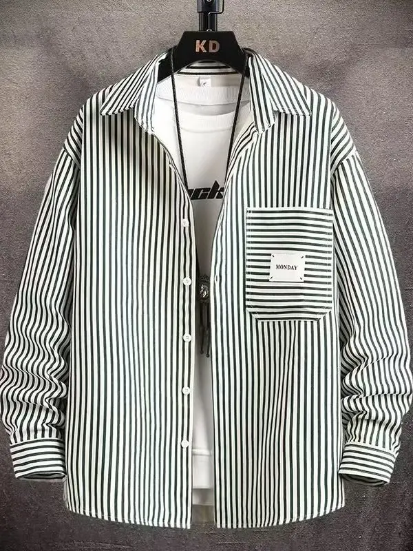 Trendy Striped Long Sleeve Men's Shirt Autumn 2026 New Style Casual Versatile Spring Autumn Model Polyester Fiber Breathable ...