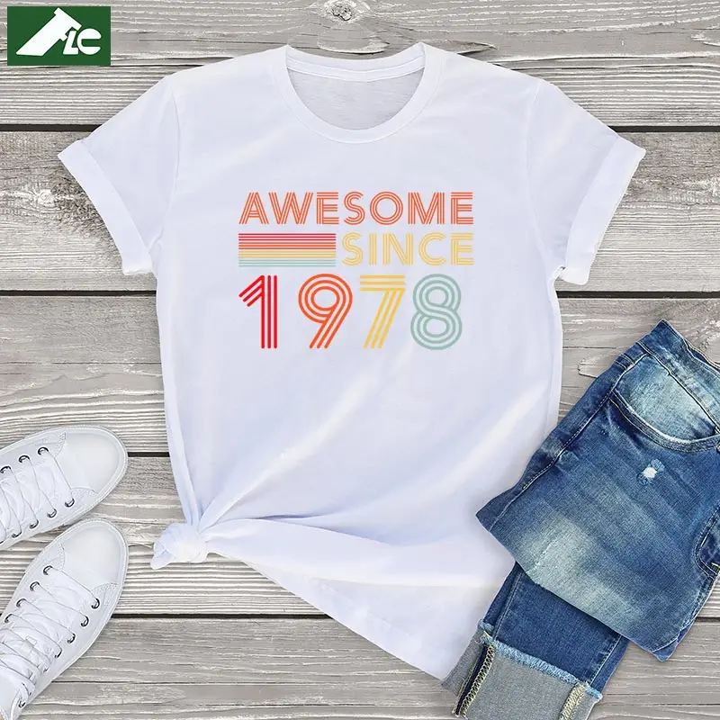 100% Cotton Awesome 1978 T-shirt For Woman Man Clothing Summer 2023 Fashion T-shirt 44th Years Old Gift 40th Birthday Tops Tees