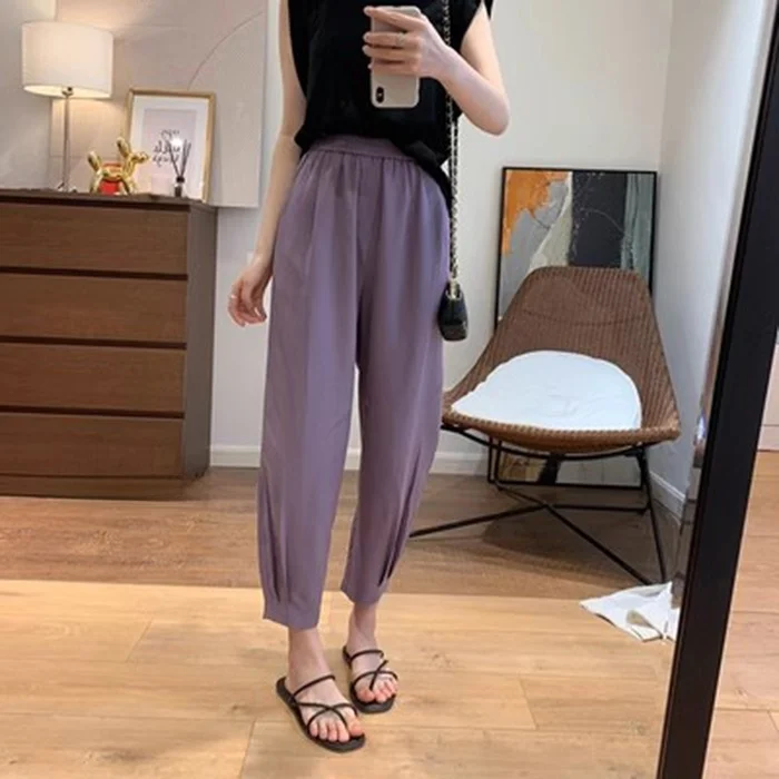 

Женские повседневные брюки-шаровары из льна с высокой талией, гладкие, плиссированные, свободные, комфортные, стройнящие, длиной до щиколотки...