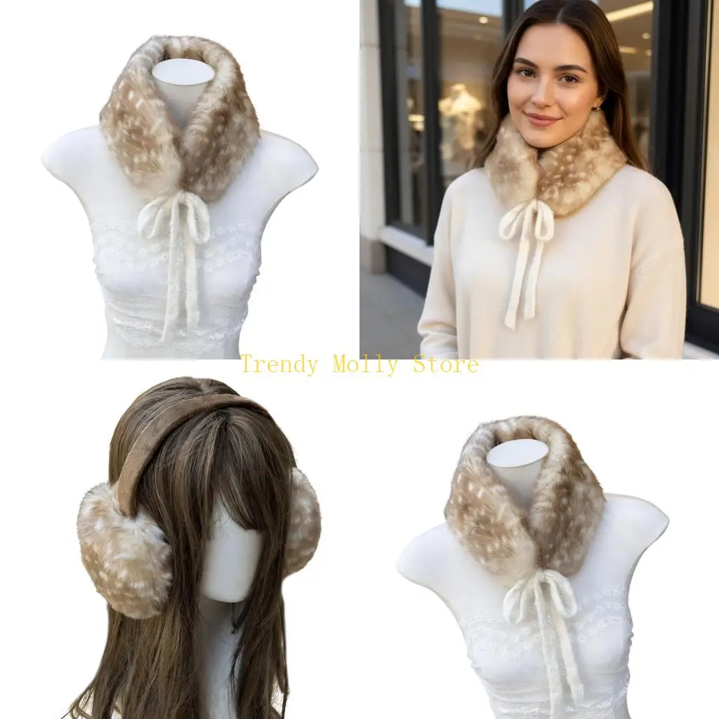 N5KB リバーシブルぬいぐるみネックスカーフスタイリッシュなイヤーマフ付け襟軽量暖かいクリスマスパーティー用