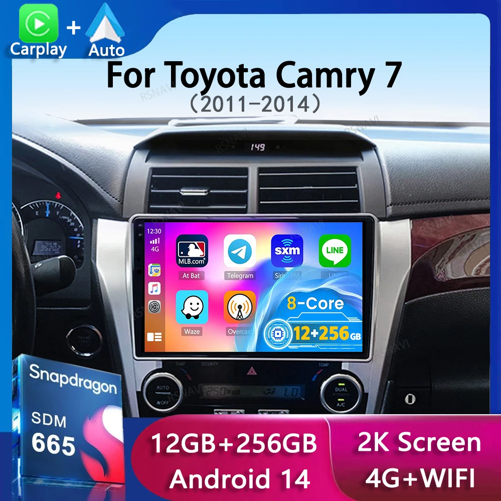 Android 14 Carplay Auto For Toyota Camry 7 XV 50 55 2011-2014 Car Radio Multimedia Video Player Navigation Stereo GPS No 2din 4G