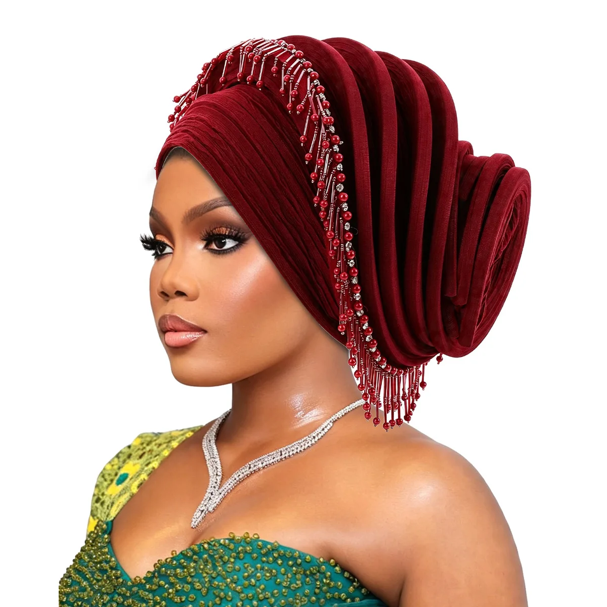 Diamond Tassel African Headtie Turban Caps for Women Spiral Headpiece Hat Nigerian Wedding Auto Gele Party Headgear Bonnet