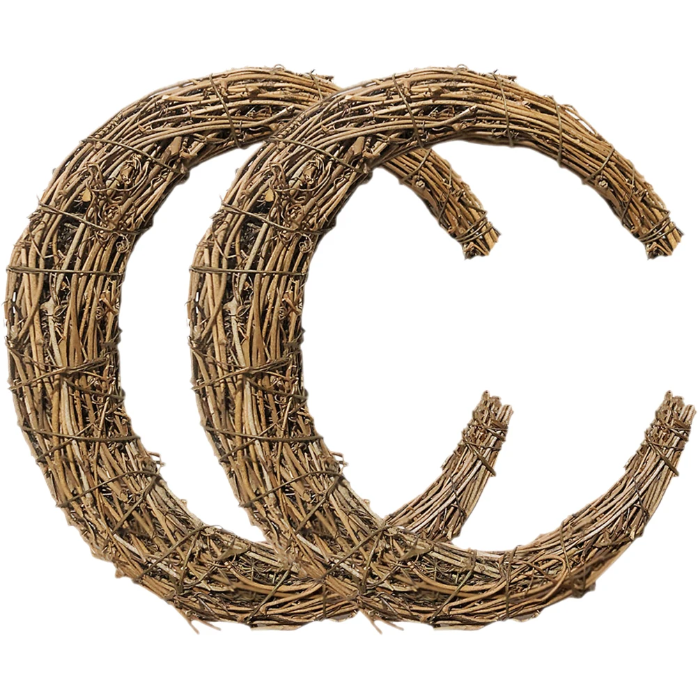 

2Pcs Moon Shape 30cm Natural Rattan DIY Wreath Garland Frame Christmas Home Decor Handmade Wall Accessories Vine Rings