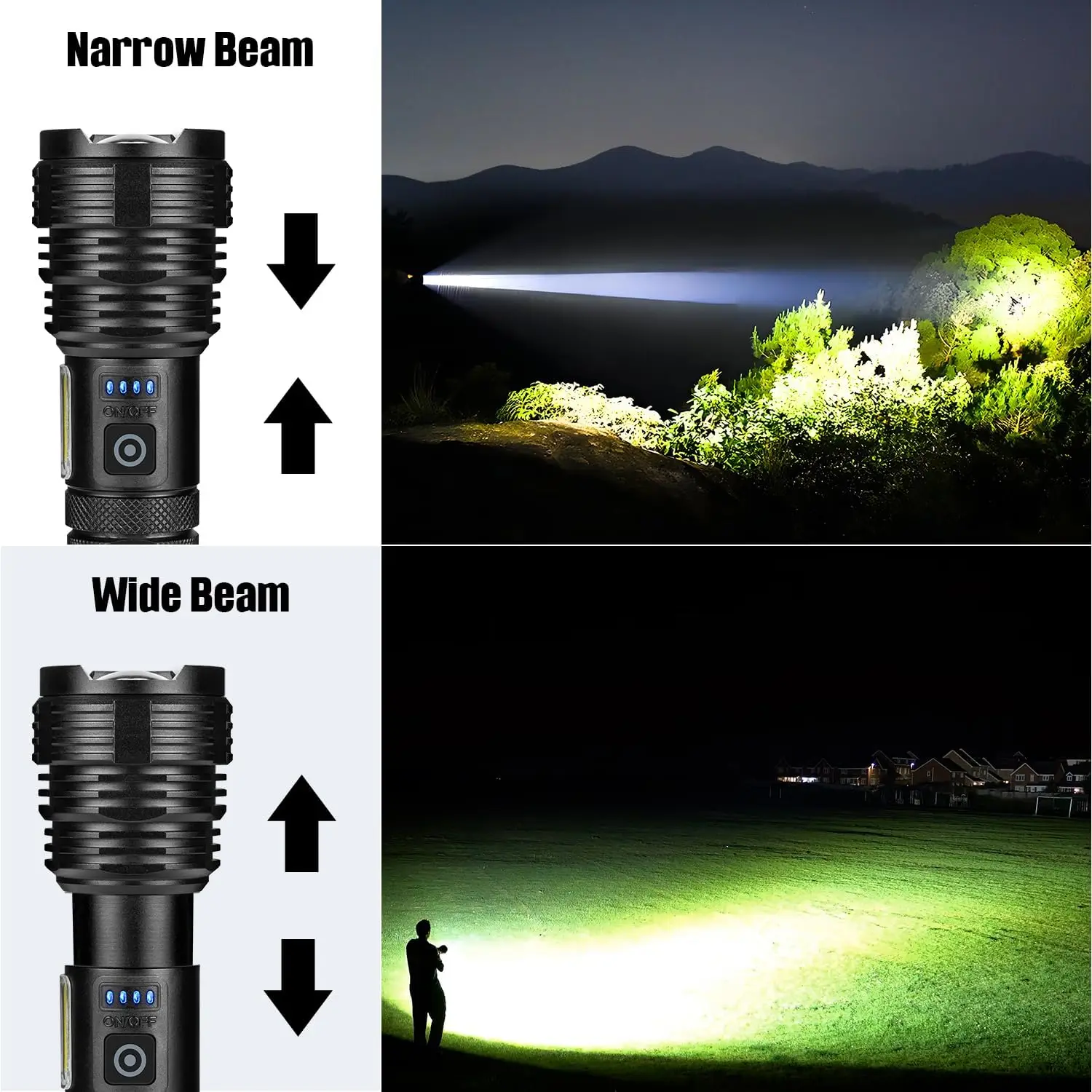 Rechargeable LED Flashlight, 99,000 LM Super Bright, Waterproof, Adjustable Focus, 7 Modes for Camping Hiking (2 Pack)