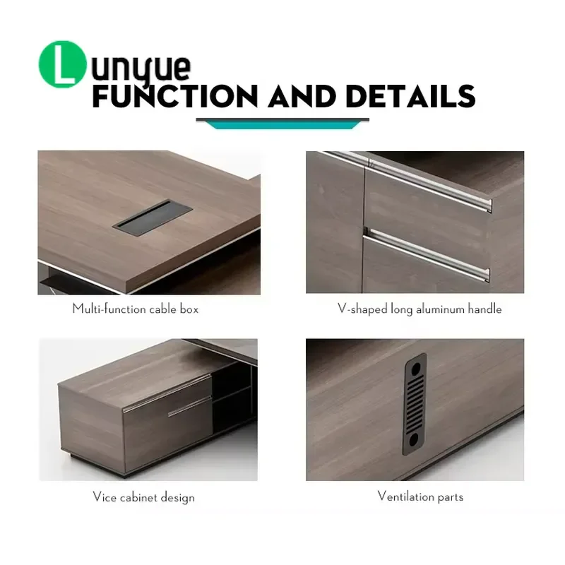 Modern L-Shaped Executive Desk Wooden Panel Office Table for CEO Business Manager Boss Home Study Workstation Furniture