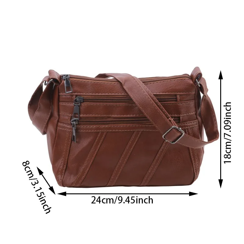 Fashion Ladies Shoulder Bag PU Leather Simple Solid Color Messenger Bag Multi Pocket Wallet Handbag