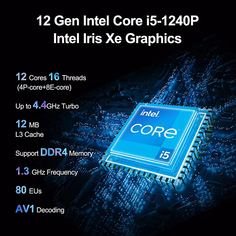 Intel NUC 12th NUC12WSHi5 i5-1240P Основный процессор Iris Xe Graphics 4K Windows 10 11 Мини-настольный ПК WIFI6 Dual Thunderbolt 4