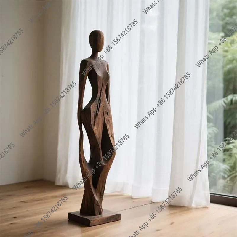 

Деревянная скульптура для лобби отеля, большая абстрактная фигура музы, напольное украшение, художественный декор для клуба.