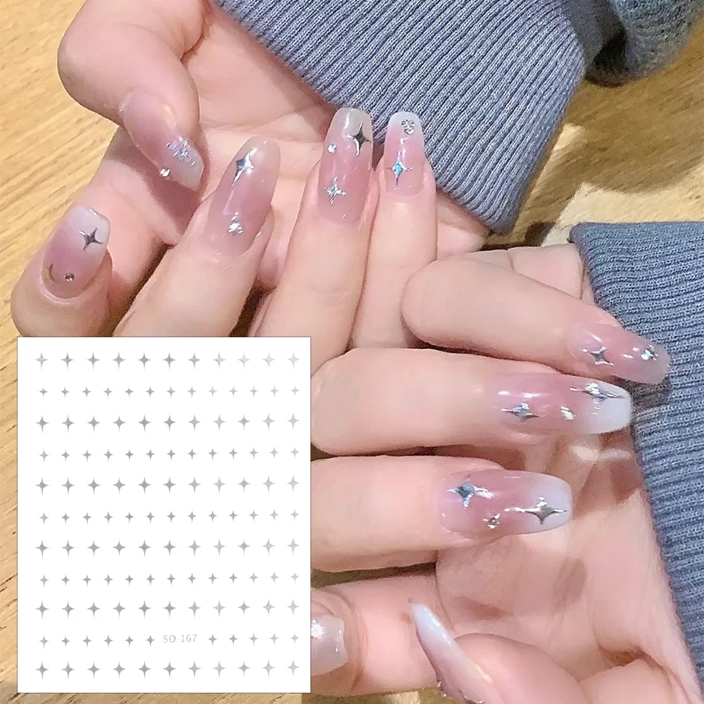 French Nail Art Stickers Fashion Star Bronzing Laser White Cross Starlight Adhesive Manicure Decorations 3D Stars Nails Sticker