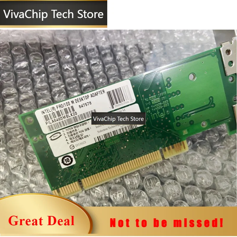VivaChip TechFor Intel PILA8460MBLK20 PCI Ethernet Network Card, 10/100Mbps RJ45 Port, Intel 82551 Chip, Low Profile Bracket