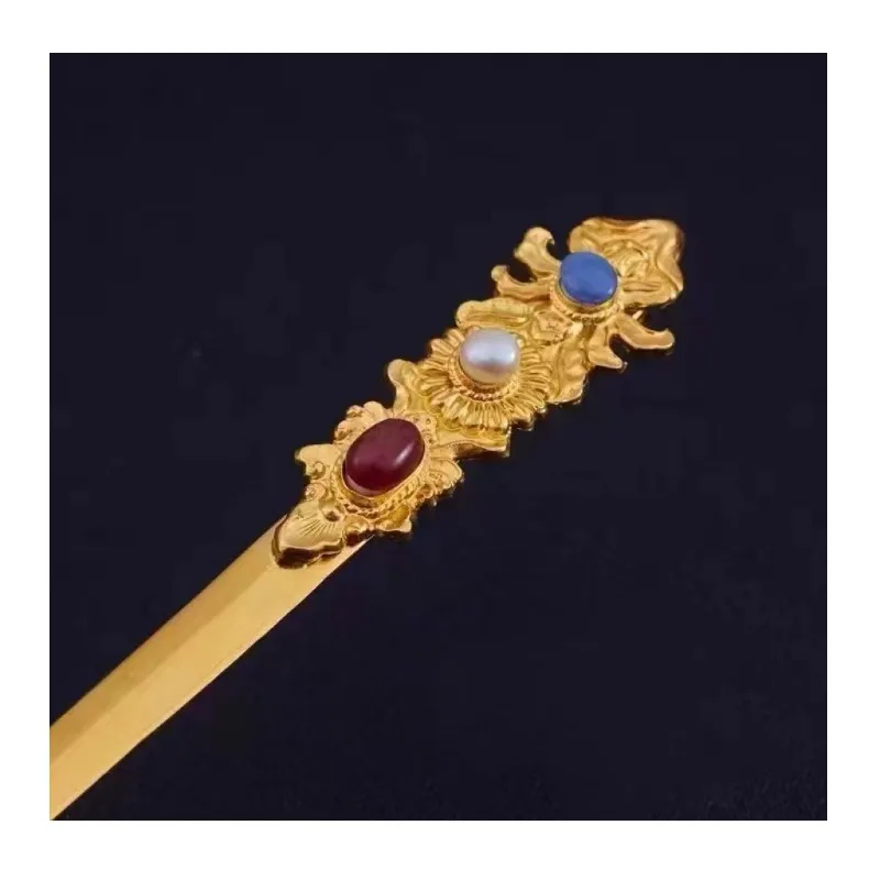 

Pure Copper Gold-plated Handmade Filigree Inlaid Ming Dynasty Headgear Fringed Jewelry Ancient Hairpin National Style Hanfu Acce