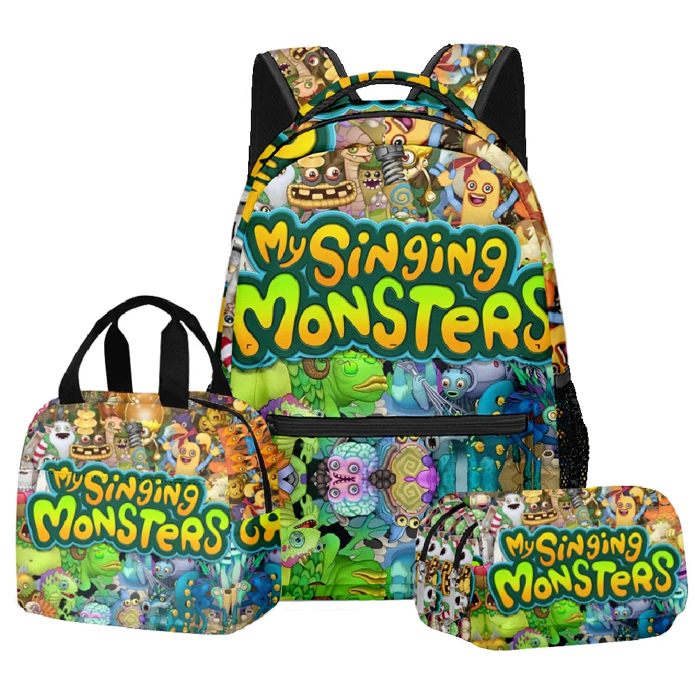 Hip Hop Popular my singing monsters 3D Print 3pcs/Set School Bags Laptop Daypack Backpack portable Lunch bag Pencil Case