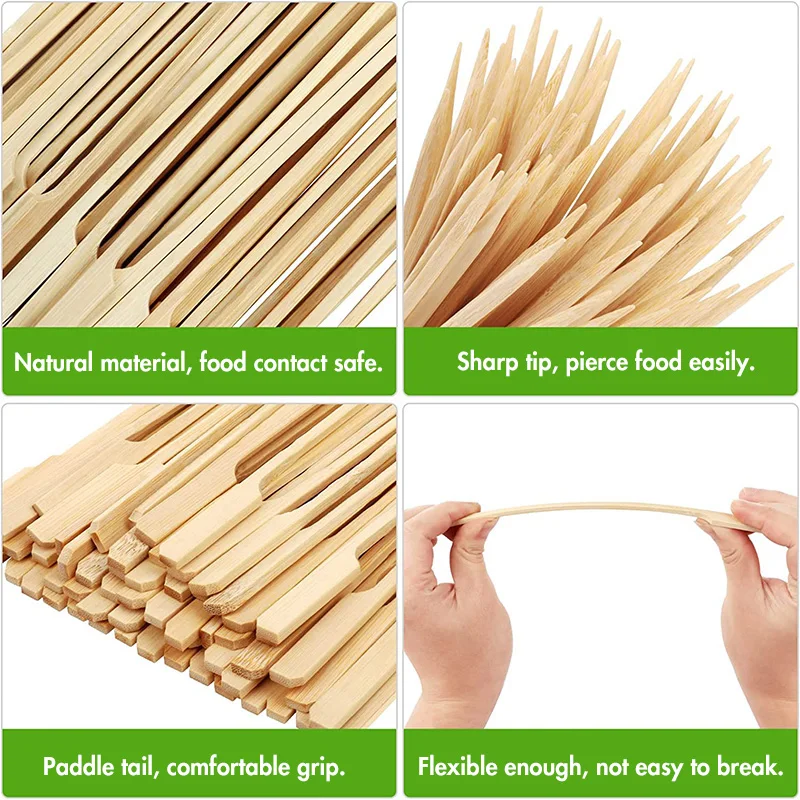 100Pcs Natural Bamboo Skewer Sticks, Wooden Barbecue Skewers for Appetizers, Fruit, Sausage, Snacks - BBQ Accessories