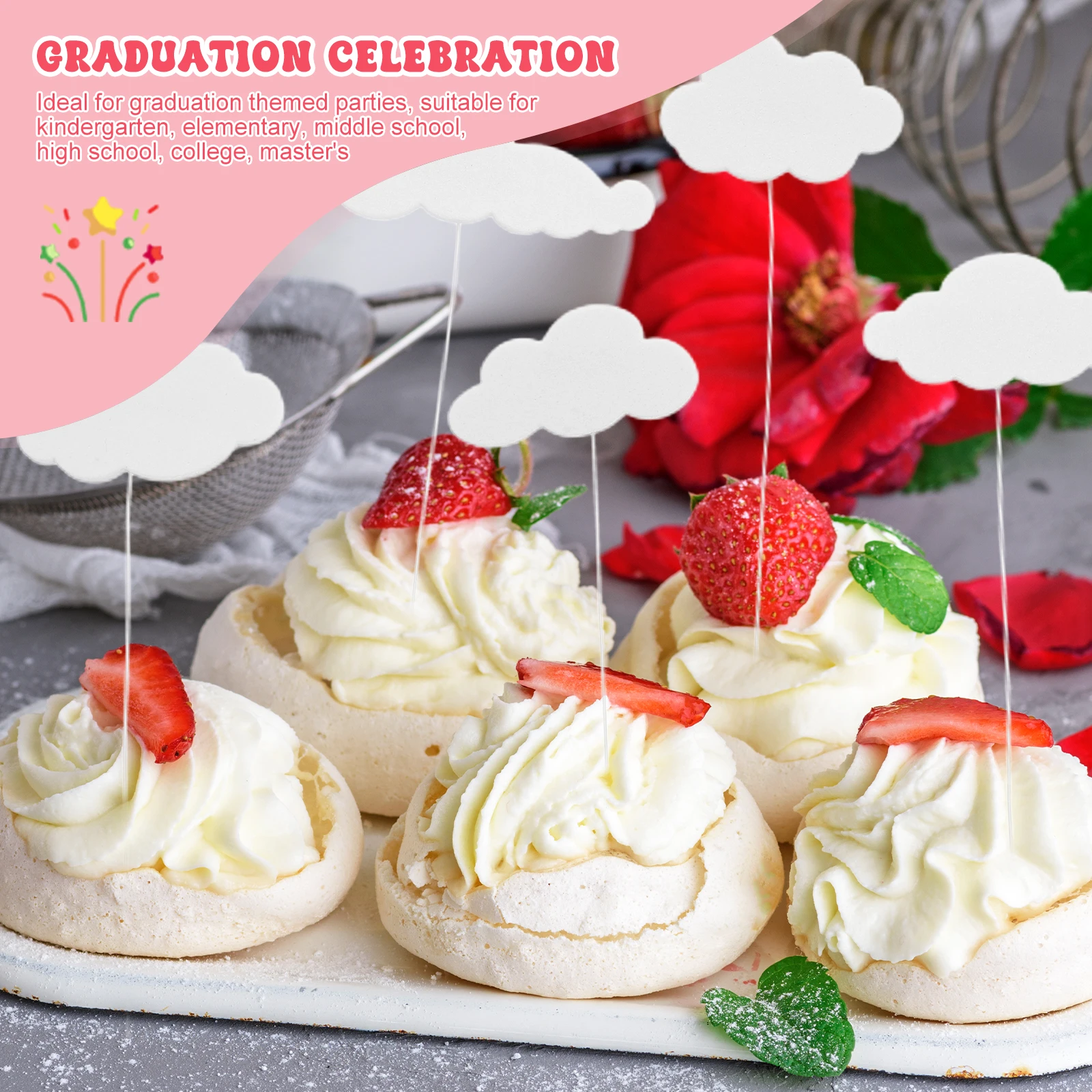 

300Pcs Cloud Cake Topper White Sponge Wire Insert Decorative Picks Birthday Wedding Baby Shower Party Cake Decoration